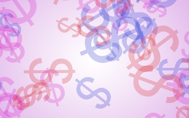 Multicolored translucent dollar signs on white background. Red tones. 3D illustration