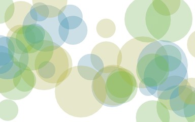 Multicolored translucent circles on a white background. Green tones. 3D illustration
