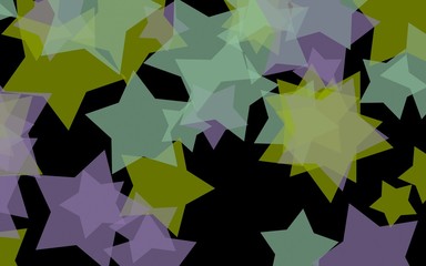 Multicolored translucent stars on a dark background. Green tones. 3D illustration