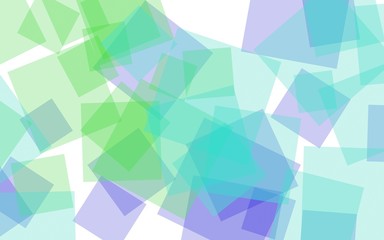 Multicolored translucent squares on white background. Green tones. 3D illustration
