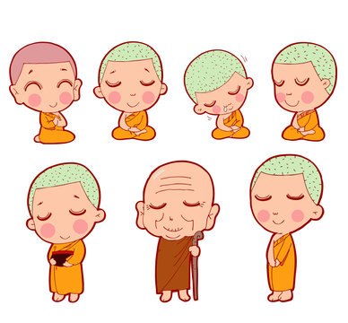Buddhist monks sitting in meditation. Buddhist Monk Character, Buddhist Monk  cartoon, Monk set, Child novice young adult and senior. Cute cartoon  tibetan monks vector illustration Stock Vector | Adobe Stock