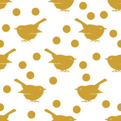 Sloe and birds, a set of three golden seamless patterns and border. Vector stock illustration.
