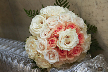 Blush bouquet on silver radiator