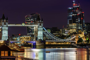 Tower Bridge in London at night