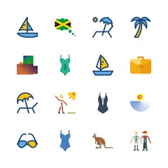 beach vector icons set. palm tree, sea, sailboat and friendship in this set