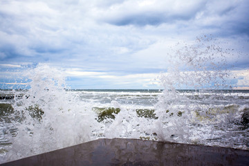 the sea wave broke into a spray