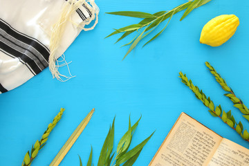 Jewish festival of Sukkot. Traditional symbols (The four species): Etrog, lulav, hadas, arava.