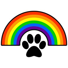 Rainbow Bridge - A vector cartoon illustration of a rainbow bridge with a paw print.