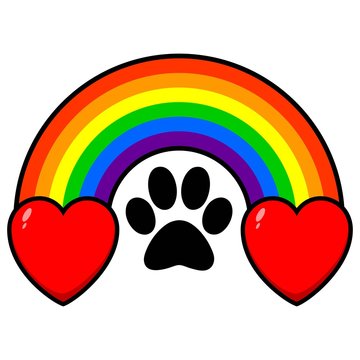 Rainbow Bridge With Hearts - A Vector Cartoon Illustration Of A Rainbow Bridge With A Paw Print And Some Hearts.