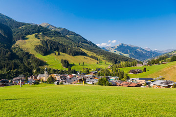 Naklejka premium View over Saalbach village in summer, Austria, Alps