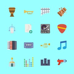 music vector icons set. sound bars, music file, guitar pick and trumpet in this set