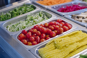salad bar with vegetables in the restaurant, healthy food