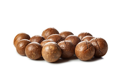 Close up of Macadamia Nuts isolated on white background