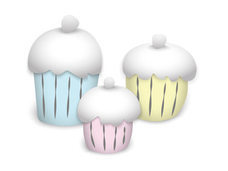 multi-colored painted cupcakes to cream-colored caps on a white background