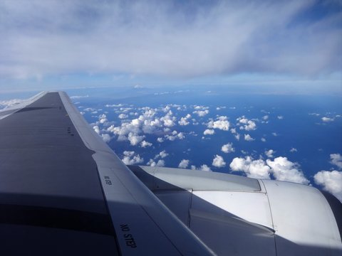 Flying above the clouds and a view of Mt. Fuji in Japan