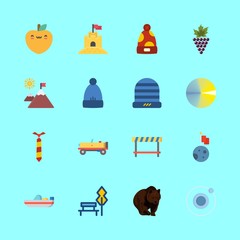 nature vector icons set. peach, moon, car and road block in this set