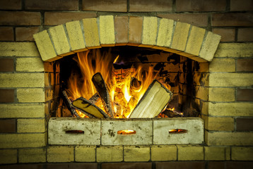 Fireplace with burning wood