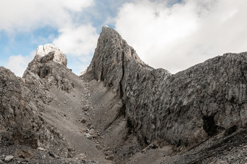Latemar rocks landscape hiking trail near summit