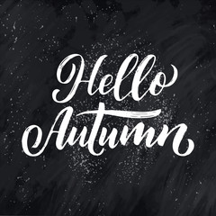 Fototapeta na wymiar Hello autumn. Hand drawn calligraphy and brush pen lettering. design for holiday greeting card and invitation of seasonal autumn holiday