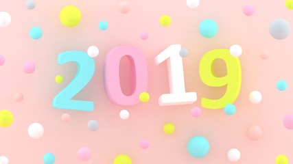 2019 New Year wallpaper. 3d background. Abstract shapes 3d. Year of Earth Pig. Winter holiday. Happy New Year. Minimalism. Trendy modern illustration. Render. Holiday concept. Poster. Pastel colors.