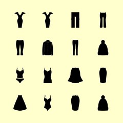 clothes vector icons set. pants, trousers, cream colour shirt and dress in this set