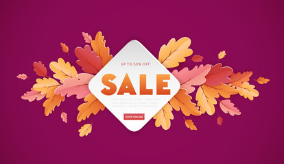 Autumn Sale Background Template with beautiful leaves Illustration for shopping sale, coupon, promotion poster and web banner in Vector