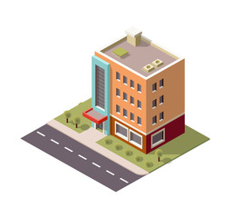 Multi-storey building, skyscraper in isometric view,Isometric building with shadow