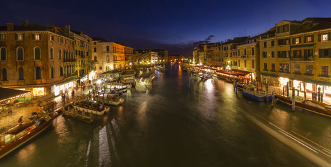 Venice city at night. Grand Canal from Rialto Bridge