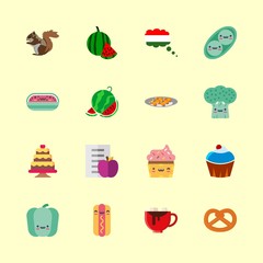 eat vector icons set. chocolate, fried chicken leg, bell pepper and squirrel in this set