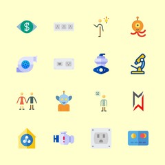 technology vector icons set. motor, car brand logo, alien and microscope in this set