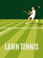 vector illustration of a male tennis player returning a serve on a grass court