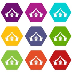 Tent, camping symbol icon set many color hexahedron isolated on white vector illustration