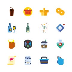drink vector icons set. wine, shopping basket, coffee cup and milk in this set