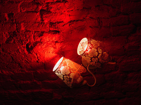 Red Retro Lights Providing Sexy Ambient Atmosphere with Blank Background of Bricks