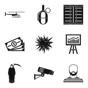 Perpetrator icons set. Simple set of 9 perpetrator vector icons for web isolated on white background