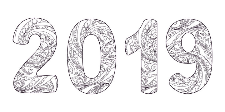 zen-tangle patterned number 2019 middle