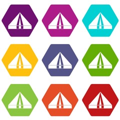 Tourist camping tent icon set many color hexahedron isolated on white vector illustration