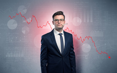 Young sick businessman with decreasing performance concept
