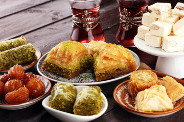 Middle eastern or arabic dishes. Turkish Dessert Baklava with pistachio