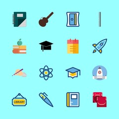 school vector icons set. physics, school bag for girl, write and guitar protector in this set