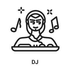 DJ icon vector isolated on white background, DJ sign , line or linear symbol and sign design in outline style