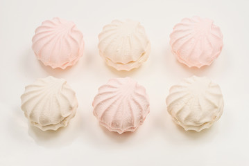 Rose marshmallows on white background. Zephyr.