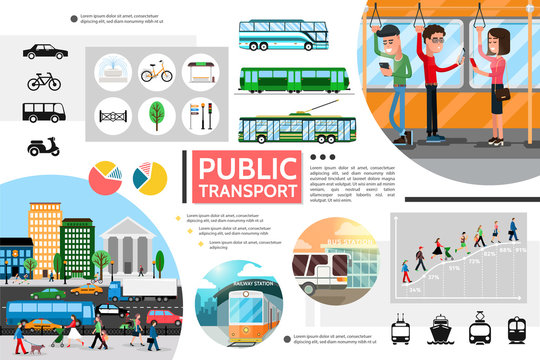 Flat Public Transport Elements Composition