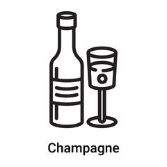 Champagne icon vector isolated on white background, Champagne sign , line or linear symbol and sign design in outline style