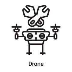 Drone icon vector isolated on white background, Drone sign , line or linear symbol and sign design in outline style