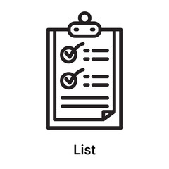 List icon vector isolated on white background, List sign , line or linear symbol and sign design in outline style