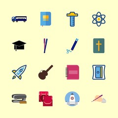 school vector icons set. pencils, bible, ruler and school bus in this set