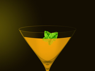 Bebida cor de laranja num fundo escuro