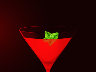 Bebida vermelha num fundo escuro