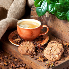 Cup of coffee with cookies
